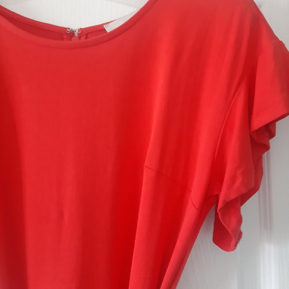 Loft Coral Red Dress with Ruffles and Tie Bow - Picture 5 of 12